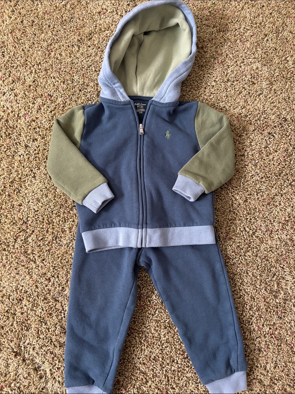 Polo Ralph Lauren Baby Colorblock Fleece Hoodie & Joggers Sweatsuit Set Sz 24M